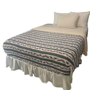 Striped Knit Blanket - Blue and White